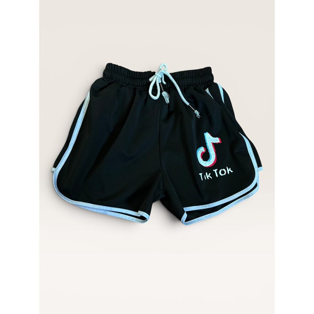 TikTok Graphic Athletic Shorts Black Blue Piping Dolphin Lounge Shorts small